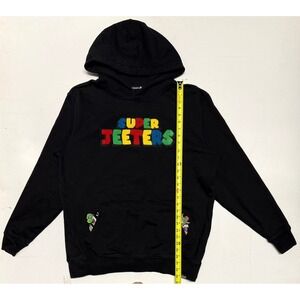 Jeeter Super Jeeters Hoodie Mens XXL Black Chenille Patch Pullover Sweatshirt